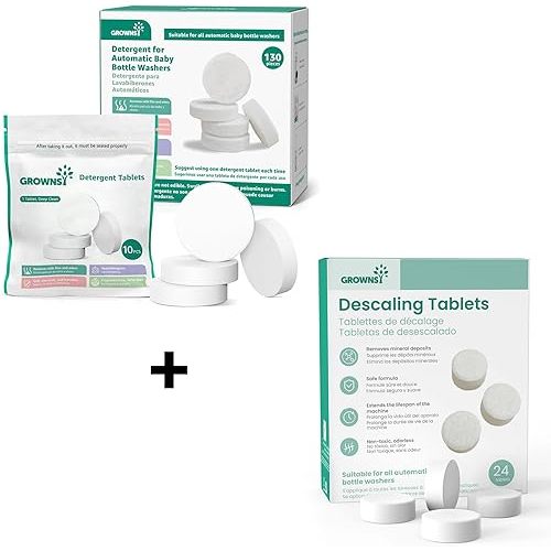 GROWNSY 130PCS Detergent Washing Tablets & 24PCS Descaling Tablets Compatible with All Brands Baby Bottle Washers