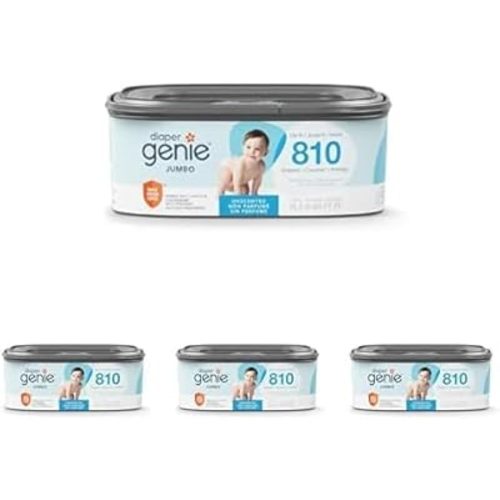 Diaper Genie Jumbo Square Refill, with Continuous Film, can Hold up to 810 Newborn-Sized Diapers per Refill.