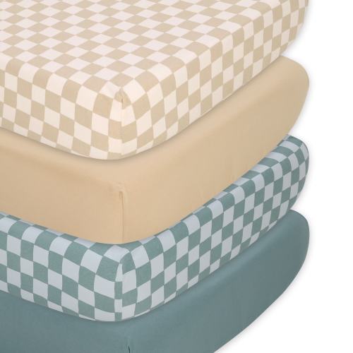 The Peanutshell Cheerful Check Organic Cotton Jersey 4-Pack Fitted Crib Sheets
