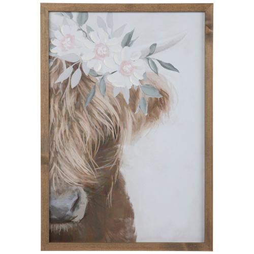 Floral Crown Highland Cow Wood Wall Decor