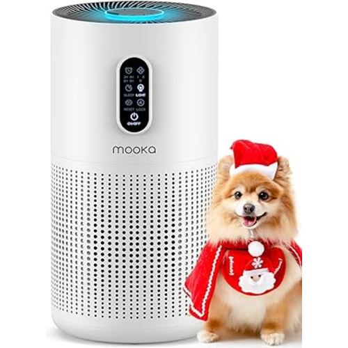 Air Purifiers for Home Large Room up to 1500 ft², MOOKA HEPA Air Purifier for Home Pets Hair in Bedroom with Aromatherapy, Air Filter Cleaner for Dorm, Pets, Office, 20dB, Night Light, B-D03, White