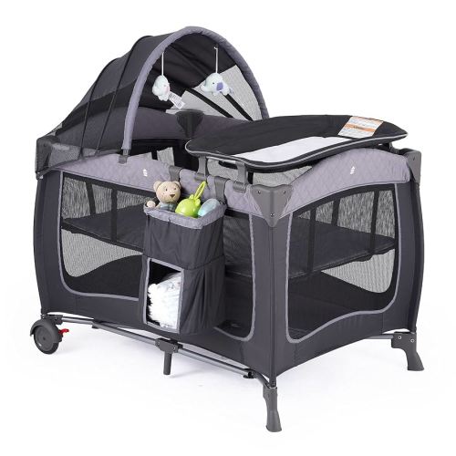 Pamo Babe Baby Playard with Canopy, Portable Crib with Changing Table
