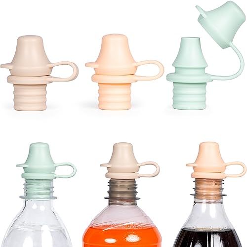 Water Bottle Spout Adapter for Kids, Babies, & Adults - 3-Pack Set, 98% Leak-Proof, No-Spill Design, BPA-Free, Reusable, & Easy-to-Use, (Sage, Sand & Peach) - 4mm Slit