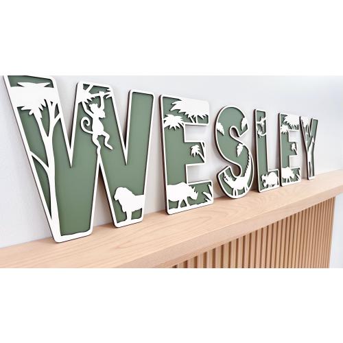 Jungle Nursery Decor • Safari Animal Name Sign • Custom Wooden Letters • Safari Nursery Wall Art • Jungle Theme Baby Room Decor
