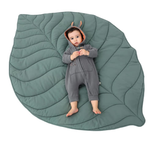 Cotton Leaf Nursery Rug, 56.3x42.1 inches, Machine Washable Play Mat for Baby, Crawling Mat for Tummy Time