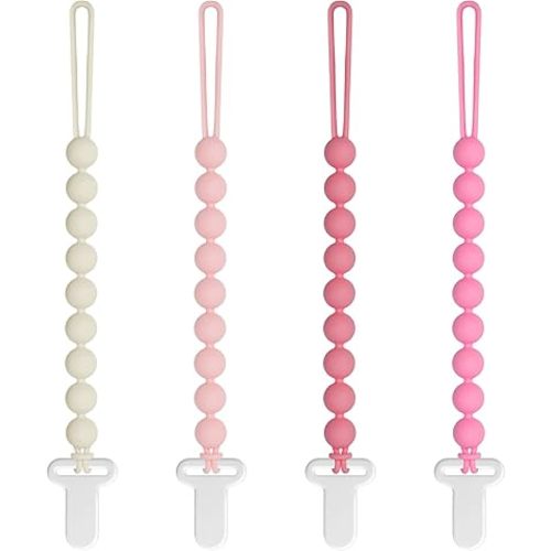 Pacifier Clips Baby Girls - Draklary 4 Pack Paci Clip Silicone Soothe Baby Binky Holder for Shower Birthday Gift