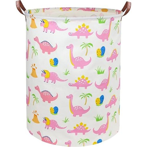 Dinosaur Pink Laundry Hamper Kids Hamper Baby Laundry Basket Cute Toy Storage Bin Boys Hamper and Girls Dinosaur Room Decor(Pink Dinosaur)
