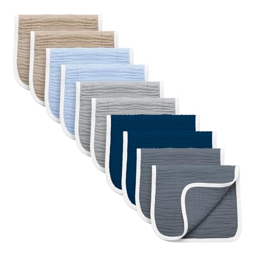Synrroe Burp Cloths Large, Muslin Burp Cloths for Baby Girls and Boys, Pack of 10 Extra Absorbent and Soft Muslin Bibs, 6 Layers 20 by 10 Inches 100% Cotton (Mix 10 Pack)