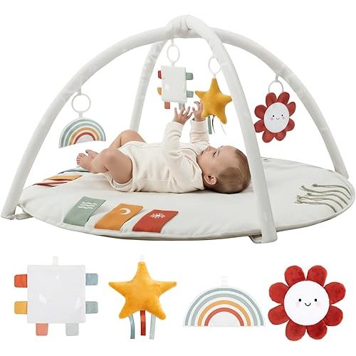 Beautiful Baby Play Gym & Tummy Time Mat – Soft mat with 4 Toys, Cards & Mirror. Stylish Infant Floor playmat Suits Any décor, Creating The Perfect Activity Space for Boys or Girls.