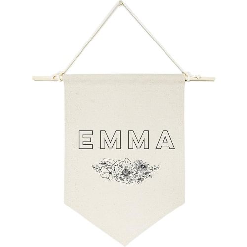 The Cotton & Canvas Co. Personalized Name with Florals Hanging Wall Canvas Banner, Wall Art, Home and Bedroom Decor