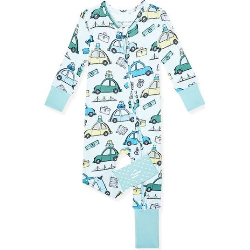 Travel Bug Print Fitted Convertible Footie Pajamas, 3-6M