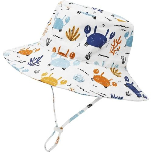 Baby Sun Hat Baby Boy Hats Toddler Hat UPF 50+ Bucket Hat for Baby Girls Infant Beach Hat with Wide Brim Kids Caps - 0-6 Months - Coral Crab