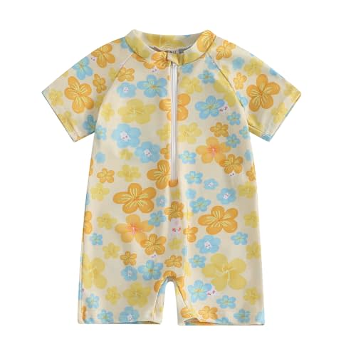 Toddler Baby Boy Girl Swimsuit Shark Print Bathing Suit Short Sleeve Zipper One Piece Rash Guard Infant Swimwear