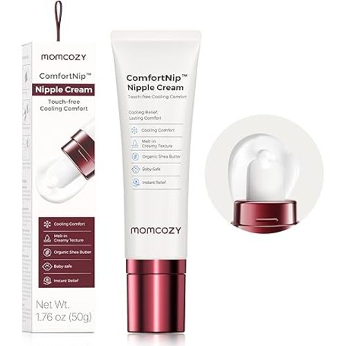 Momcozy ComfortNip™ Cooling Comfort & Touch Free Nipple Cream, Nipple Cream for Breastfeeding, Instant Relief, Plant-Based Formula, Newborn Essentials with Cooling Ceramic Applicator, 1.76oz