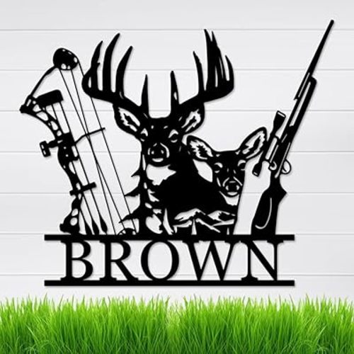 Personalized Hunt Deer Sign, Large Outdoor Hunting Metal Sign, Custom Deer Wall Decor, Family Name Sign, Last Name Signs for Home, Deer Antlers Sign, Deer Hunter Gift
