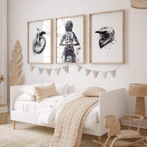 Personalized Motocross Wall Art, Dirt Bike Prints, Boys Bedroom Decor, Motocross Prints, Set of 3 Poster, Motocross Decor, Digital Download