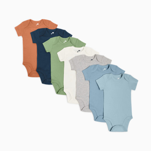 Organic Cotton Solid Short Sleeve Bodysuit (7 Pack) - Ocean Mix