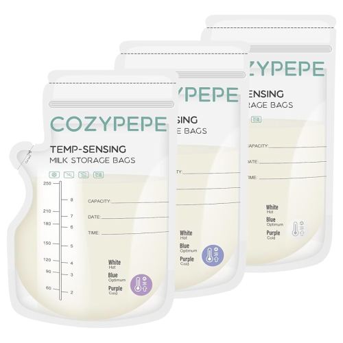 200 Pcs Breastmilk Storage Bags, 8oz Breast Milk Storing Bag with Pour Spout, Temperature-Sensing Color Change Milk Bag for Convenient Breastfeeding, No Leak Presterilized for Freezer