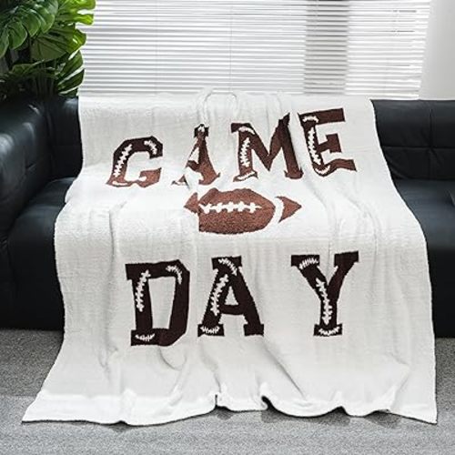 Cozy Football Throw Blanket, Lightweight Soft Sports Bedding for Adults Warm Plush Reversible Rugby Game Blanket Great Holiday Throw Blanket for Bed Sofa, White, 51x63 inches