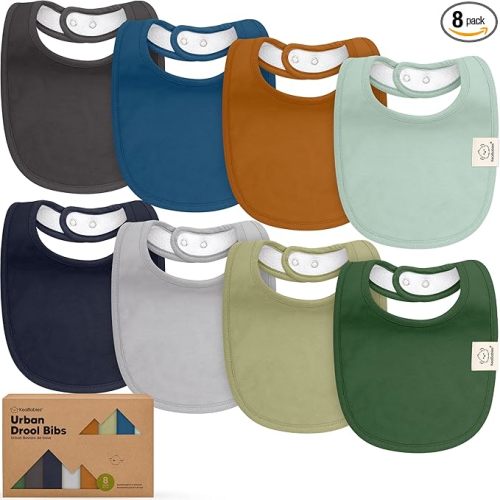8-Pack Organic Baby Bibs for Boys, Girls - Soft Cotton Drooling and Teething Bibs for Baby Girl & Boy, Extra Absorbent, Easy to Clean & Put On for Toddler, Newborn, Infant 0-24 Months (Hunter)