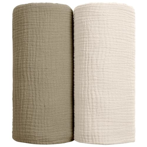 Muslin Swaddle Blanket Baby - Cotton Swaddling Blanket Soft Baby Receiving Blanket Neutral 2Pack(Olive) - L-olive - Solid