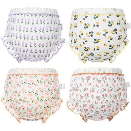 Durio 4Pcs Diaper Covers for Girls Baby Bloomers for Toddler Girls Ruffle Cute Cotton Baby Girl Shorts Toddler Girl Bloomers