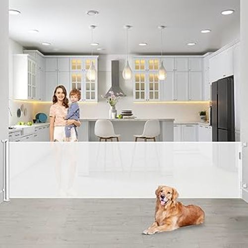 90 Inch Extra Wide Baby Gate for Large Openings Retractable Baby Gates for Doorways Long Baby Gates Indoor Extra Long Pet Gates for Dogs Extra Wide Dog Gates for The House, White
