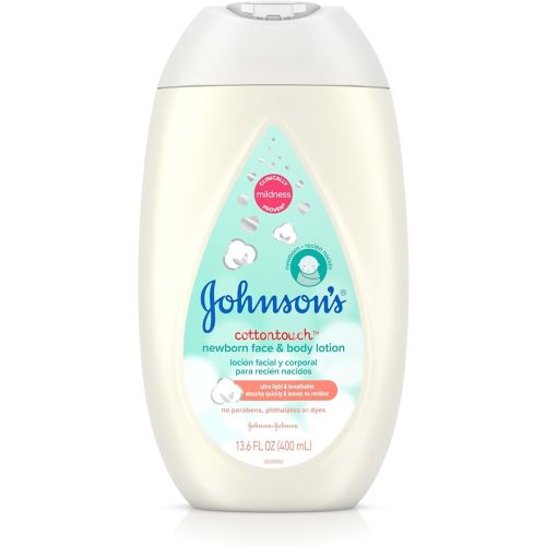 Johnson's CottonTouch Newborn Baby Face and Body Lotion, Hypoallergenic Moisturization for Baby's Skin, Made with Real Cotton, Paraben-Free, Dye-Free, 13.6 fl. oz