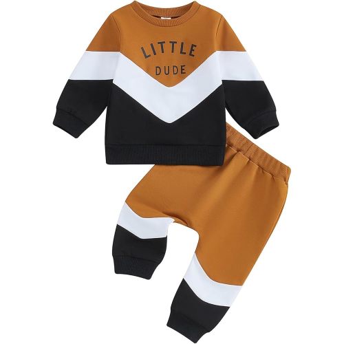 Kupretty Toddler Baby Boy Fall Winter Clothes Color Block Long Sleeve Sweatshirt Pullover Tops + Joggers Pants Outfit Set