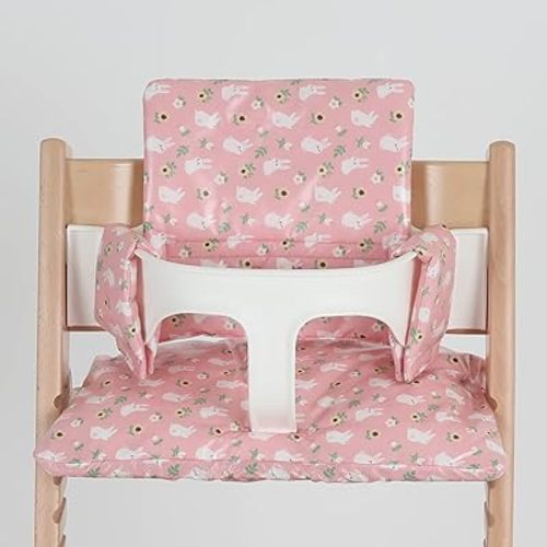Waterproof & Compatible Stokke Tripp Trapp Cushion Set for Newborn Baby - Easy to Clean Stokke Tripp Trapp Newborn Set - 100% Cotton Stokke High Chair Cushion Set (Pink Bunny / 49.5 Counts)