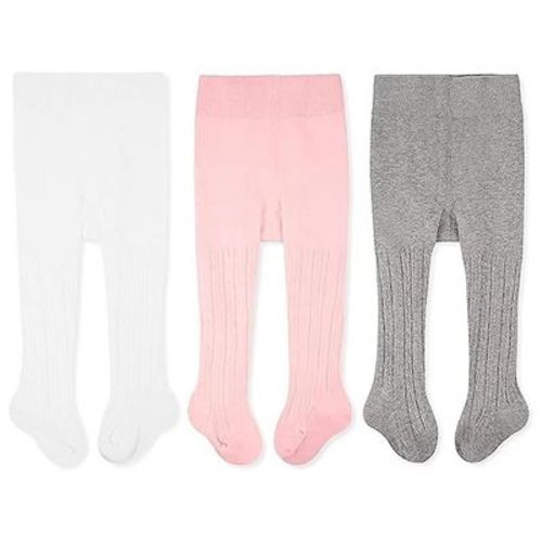 Cozyway Cable Knit Cotton Leggings/tights For Baby Girls, 3 Pack, White/pink/gray, 6-12 Months Old