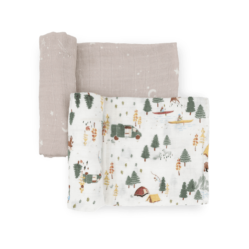 Organic Cotton Muslin Swaddle Blanket 2 Pack - Alpine Adventure