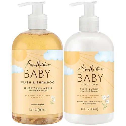 Shea Moisture Baby Care Set – Baby Wash & Shampoo + Baby Conditioner, Delicate Skin & Hair Care, Moisturizer & Detangler for Coily & Curly Hair, 13 Oz Ea (2 Piece Set)