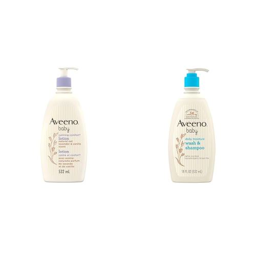 Aveeno Baby Calming Comfort Moisturizing Lotion with Relaxing Lavender & Vanilla Scents & Baby Daily Moisture Gentle Bath Wash & Shampoo with Natural Oat Extract, Hypoallergenic, 532mL