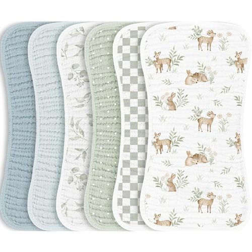 Konssy Muslin Baby Burp Cloths Sets for Unisex- 6 Pack Large 100% Cotton Burping Clothes for Newborn, Baby Girls and Boys