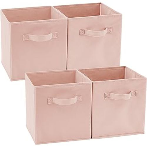 EZOWare Set of 4 Foldable Fabric Basket Bins, Storage Organizer Cube 10.5 x 10.5 x 11 inch for Nursery, Playroom, Kids, Living Room - (Pale Dogwood Pink)