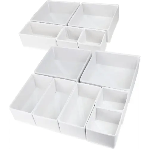 12 Pack Drawer Organizers for Clothing, Foldable Clothes Drawer Organizer for Underwear, Folded Clothes, Baby Clothing, Socks, Bra, Towels, Ties - Multi-pack Clothes Organizer Storage Box (White)