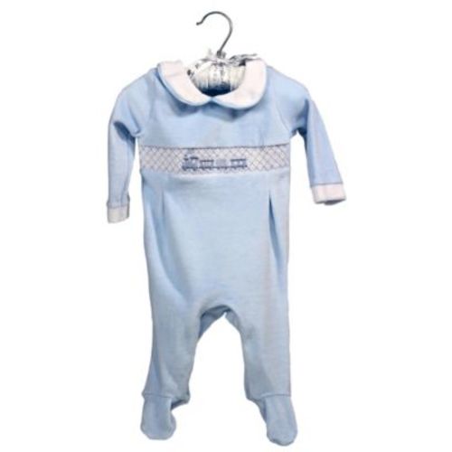 Baby Boys Luxury Smocked Velour Footed 1 Piece Coverall, Blue Train