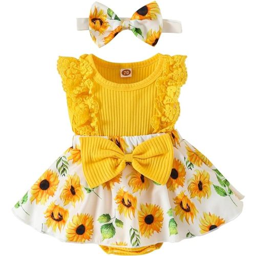 Baby Girl Clothes Newborn Romper Dress Infant Lace Ruffle Sleeveless Summer Outfits with Headband 0-12 Months
