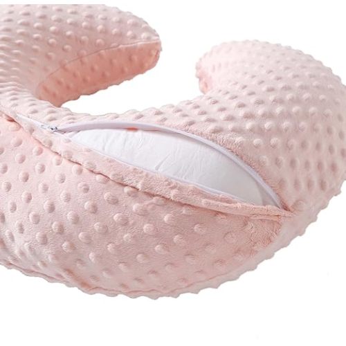 Nursing Pillow and Positioner, Breastfeeding, Bottle Feeding, Baby Sitting Support with Removable Ultra Soft Cover, Tummy Time Support for Baby Boys and Girls (Lightpink)