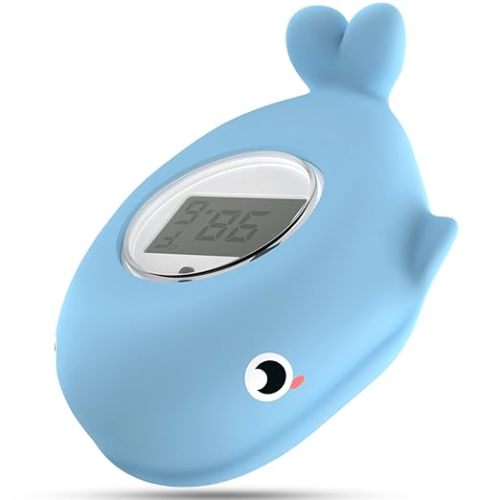 Baby Bath Bathtub Thermometer for Infant - Safety Bath Tub Water Temperature Digital Thermometer - Floating Bathing Toy Gift for Kids Newborn Mother with Flashing Temperature Warning - Blue