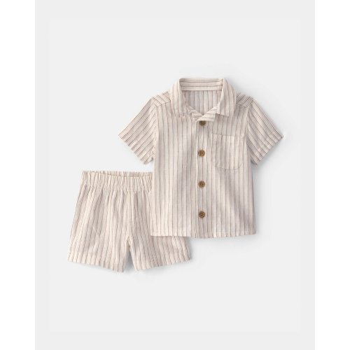 Baby Boy 2-Piece Striped Top & Short Set - Tan | Carter's (3M)