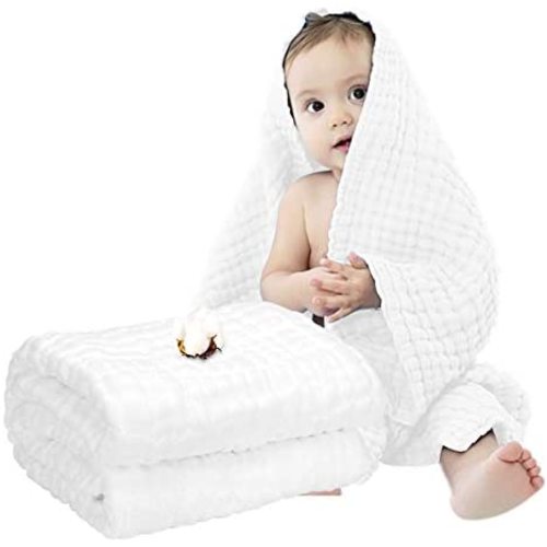 Muslin Baby Towel Super Soft Cotton Baby Bath Towel 6 Layers Infant Towel Newborn Towel Blanket Suitable for Baby's Delicate Skin 40 x 40inches White