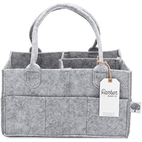 Parker Baby Diaper Caddy - Nursery Storage Bin and Car Organizer for Diapers and Baby Wipes - Grey