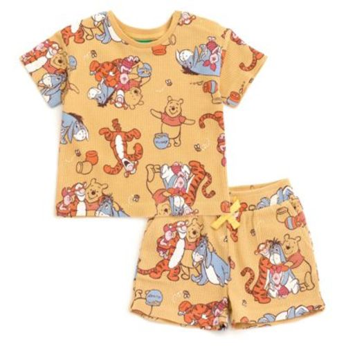 Disney Winnie The Pooh Baby Waffle Knit T-shirt And Shorts Outfit Set Newborn To Infant