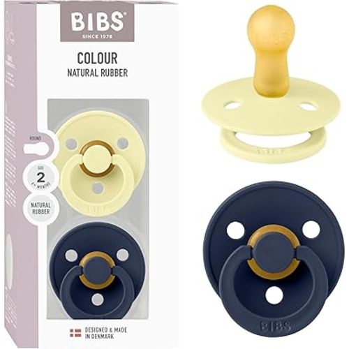 Bibs Colour Pacifier 2-Pack | BPA Free Soother, Round Nipple. Natural Rubber Latex,