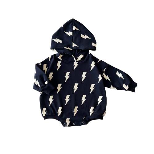 Hooded Bubble Romper | Black Bolts
