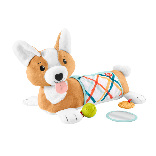 Fisher-Price 3-in-1 Puppy Tummy Wedge Plush with Teether Rattle & Mirror Toys for Infants