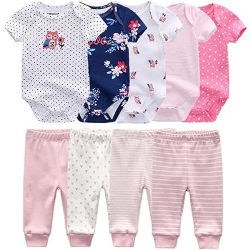 Kiddiezoom Baby Layette Set Baby Boys' 9-Piece Bodysuits Pants Set Toddler Girl Boy Unisex Baby Gift Sets