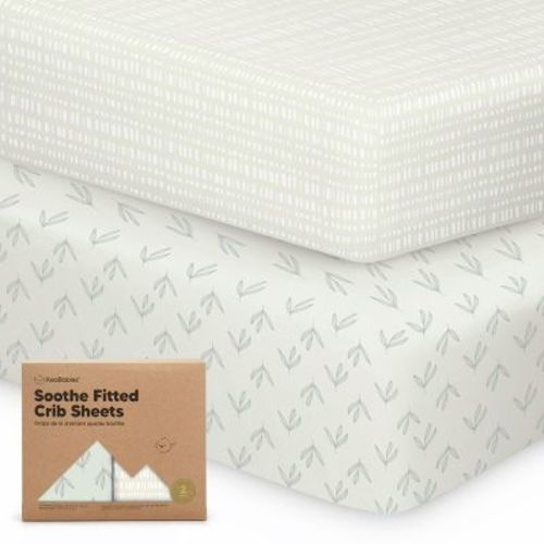 Keababies 2pk Soothe Fitted Crib Sheets Neutral, Organic Baby Crib Sheets, Fits Standard Nursery Baby Mattress (meadow)